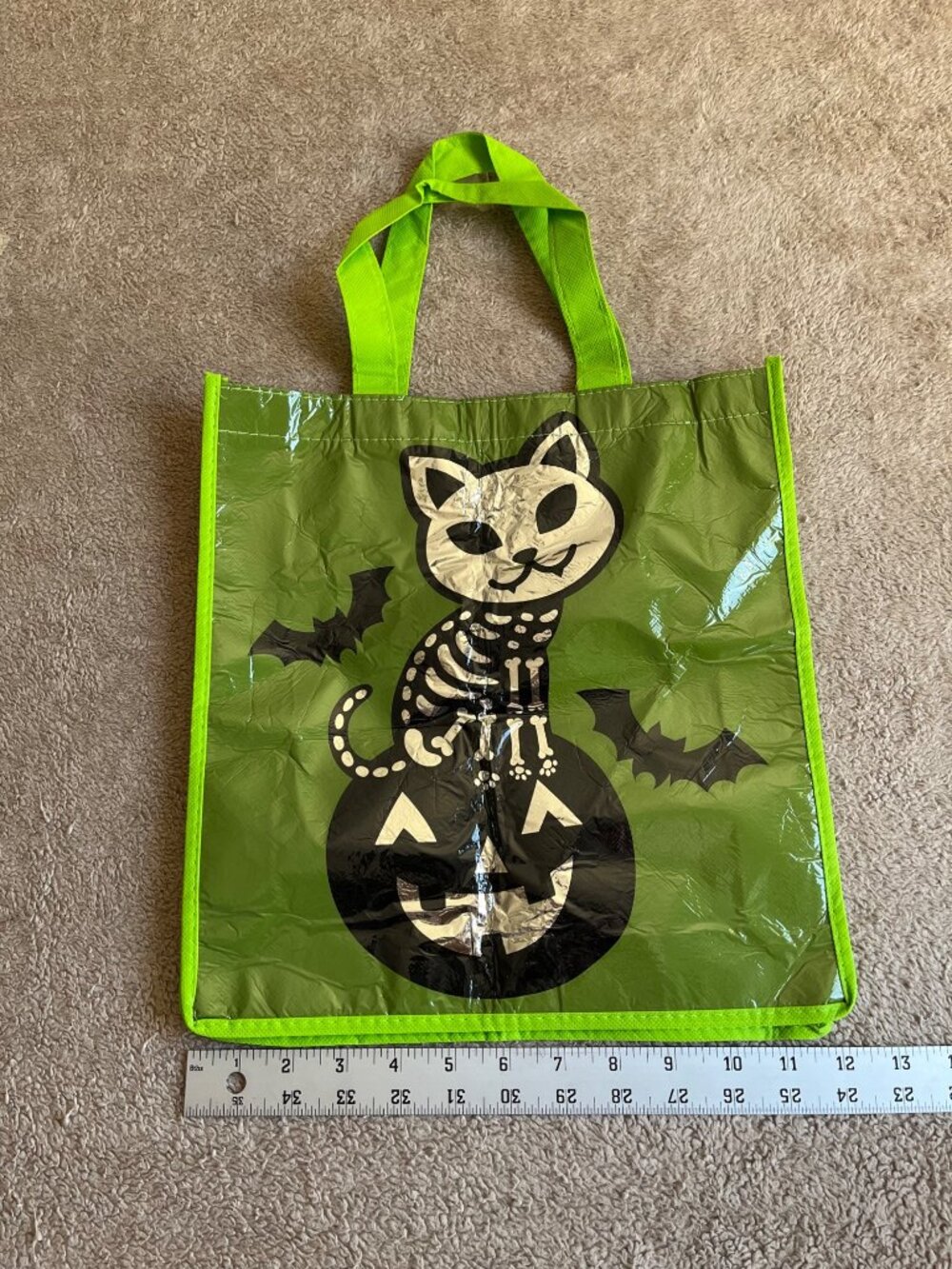 Set Of 2 Halloween Trick Or Treat Tote Bags Skeleton Cat & Dog Designs Reusable - Picture 4 of 11